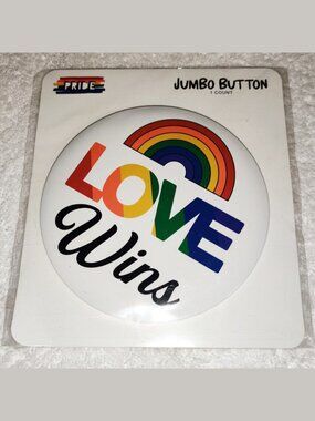 Love Wins Jumbo Button with Pride Rainbow - Giant Pinback / Pin - 5.5" - NIP